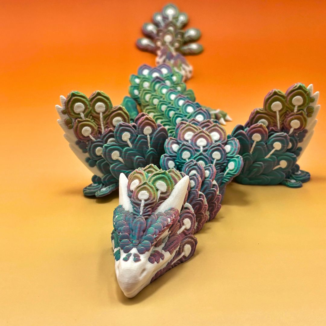 Peacock Winged Dragon – Articulated 3D Printed Fantasy Figurine