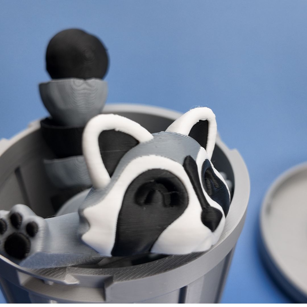 Cheeky Raccoon with Trash Bin | Fun 3D Printed Decor