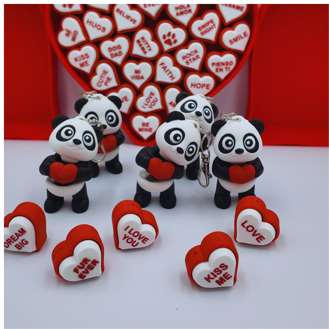Valentine's Day Gift Accessory Panda Keychain with Heart, Black and White,