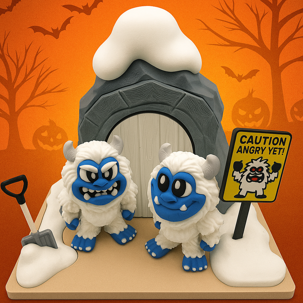 Snowy Yeti Cave Diorama with Two Yetis – 3D_Flexi_Forge