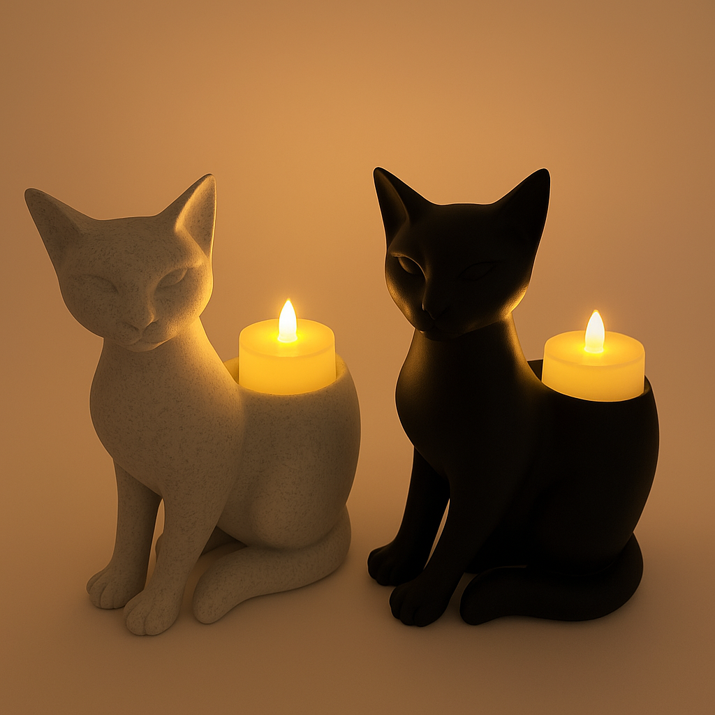 Cat Tealight Holder – Marble or Charcoal Black