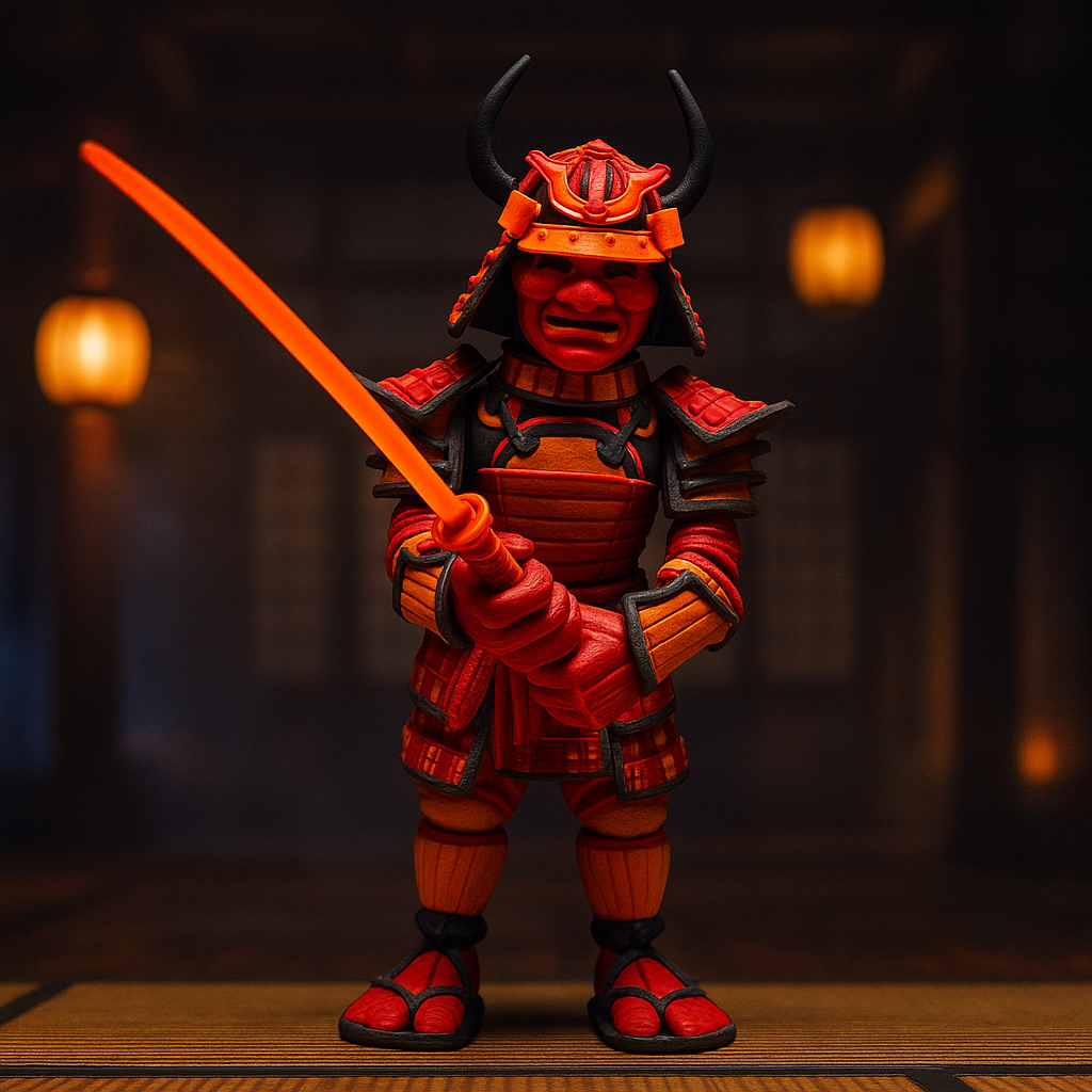 Samurai Warrior Figurine — Horned Kabuto & Katana, Ember Palette (7.5")