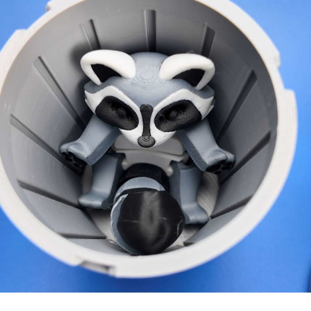 Cheeky Raccoon with Trash Bin | Fun 3D Printed Decor