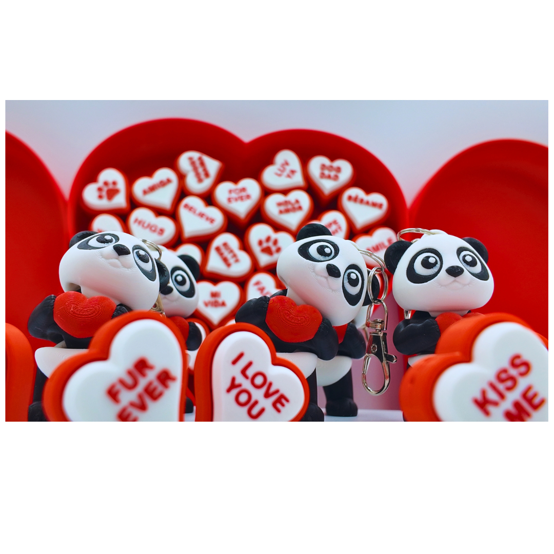 Valentine's Day Gift Accessory Panda Keychain with Heart, Black and White,