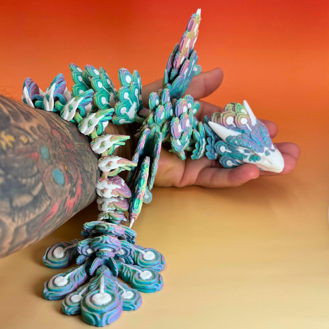 Peacock Winged Dragon – Articulated 3D Printed Fantasy Figurine