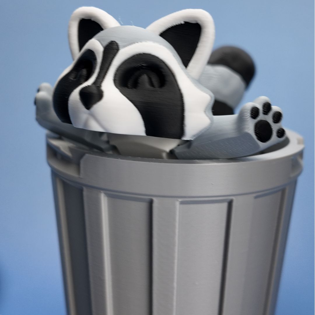Cheeky Raccoon with Trash Bin | Fun 3D Printed Decor