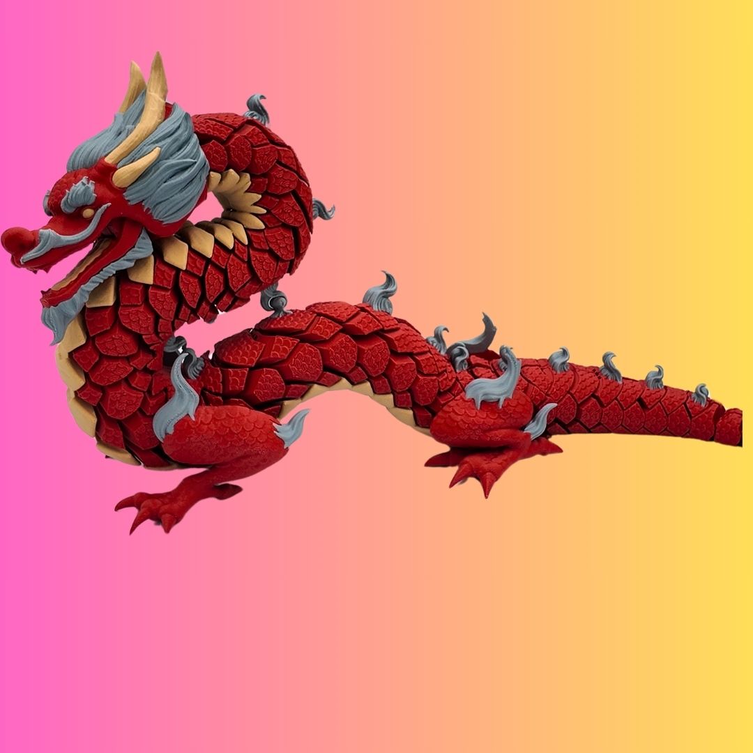 Dragon, Red, Gray and Yellow, Articulated Design, Traditional Festive Decoration