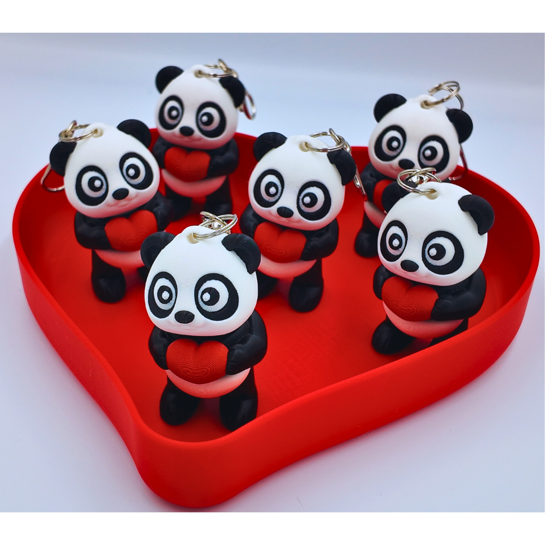 Valentine's Day Gift Accessory Panda Keychain with Heart, Black and White,