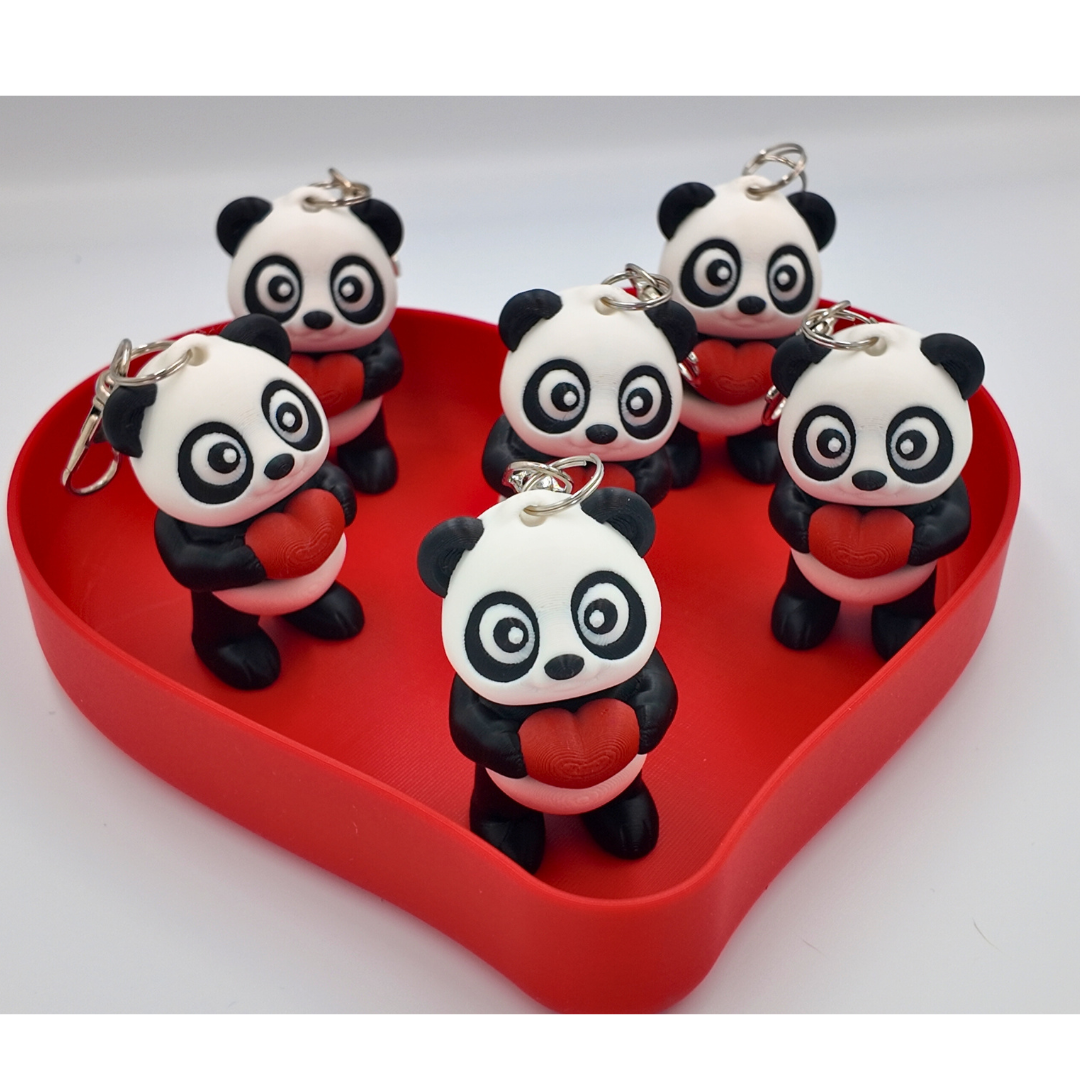 Valentine's Day Gift Accessory Panda Keychain with Heart, Black and White,