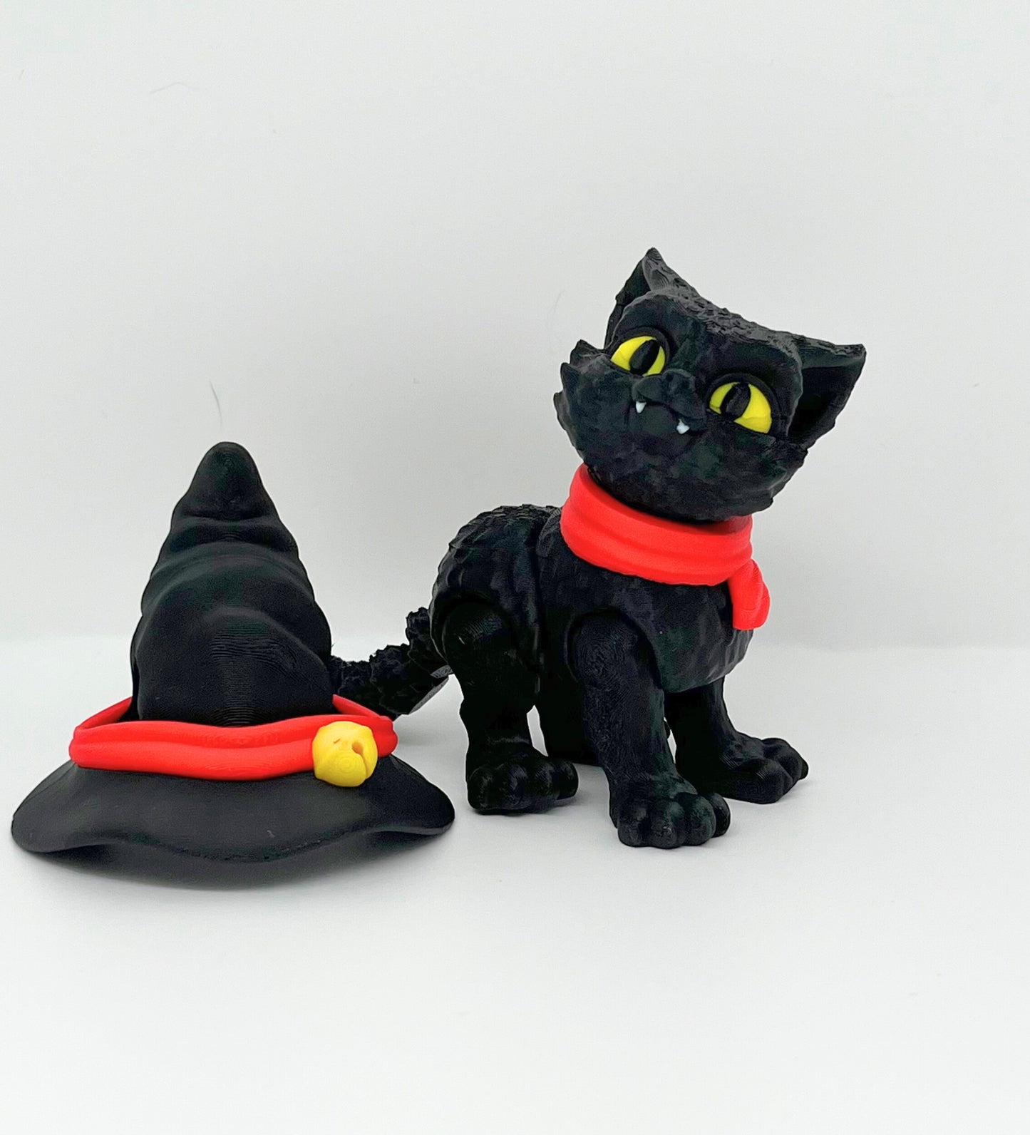 Black Cat Figurine with Witch Hat | Flexible Halloween Décor Collectible