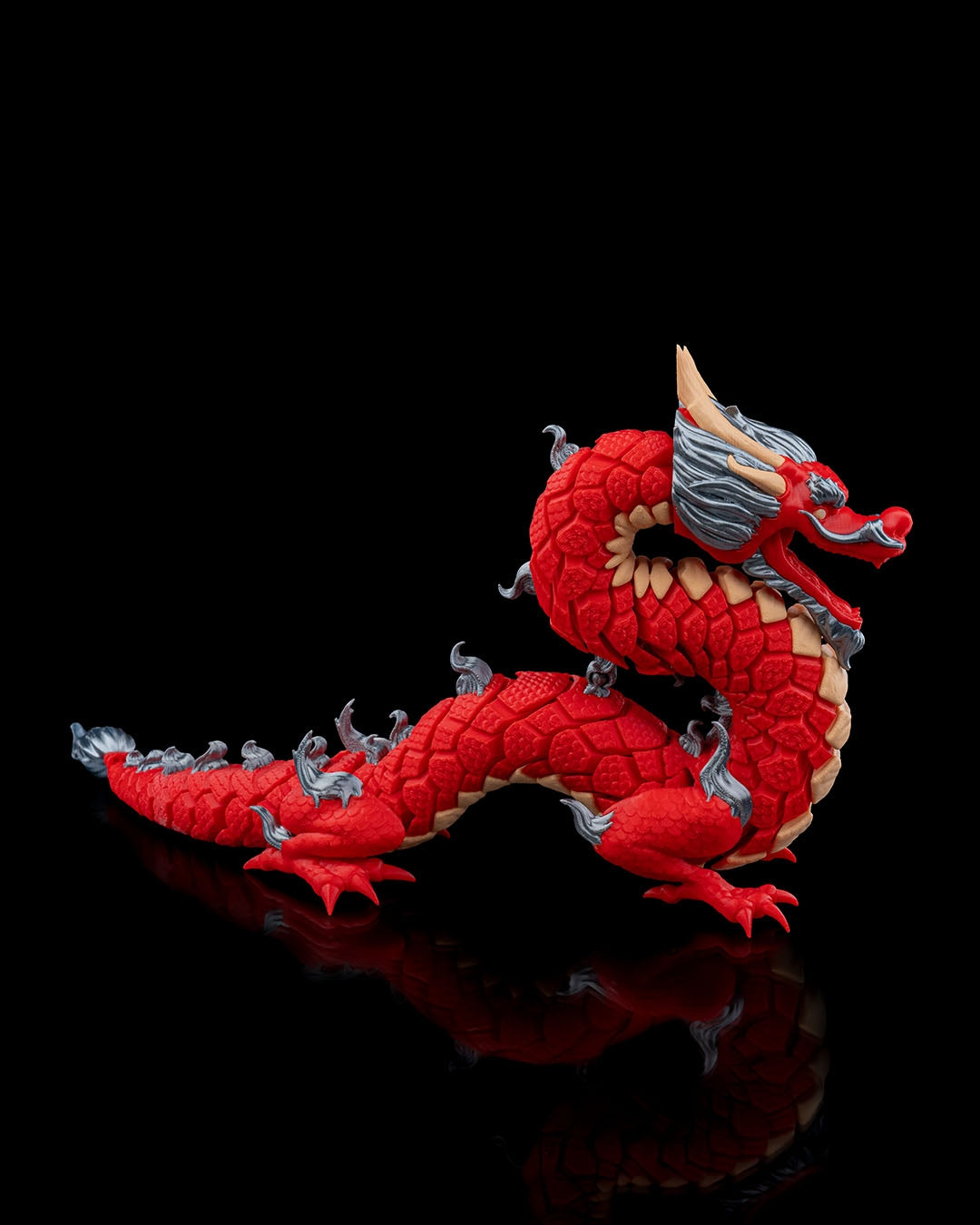 Dragon, Red, Gray and Yellow, Articulated Design, Traditional Festive Decoration