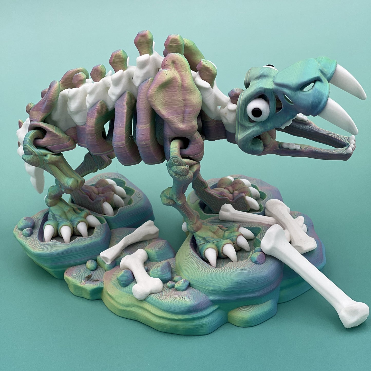 Skeleton Saber-Tooth Tiger — Flexi Figurine w/ Stand & Bone