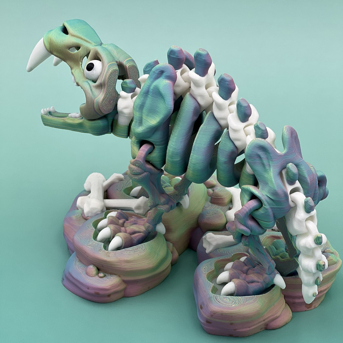 Skeleton Saber-Tooth Tiger — Flexi Figurine w/ Stand & Bone