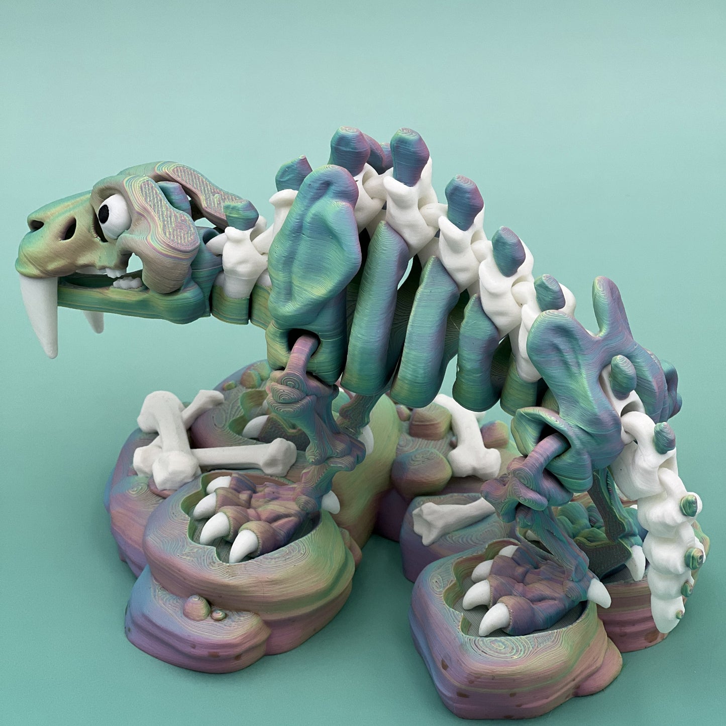 Skeleton Saber-Tooth Tiger — Flexi Figurine w/ Stand & Bone