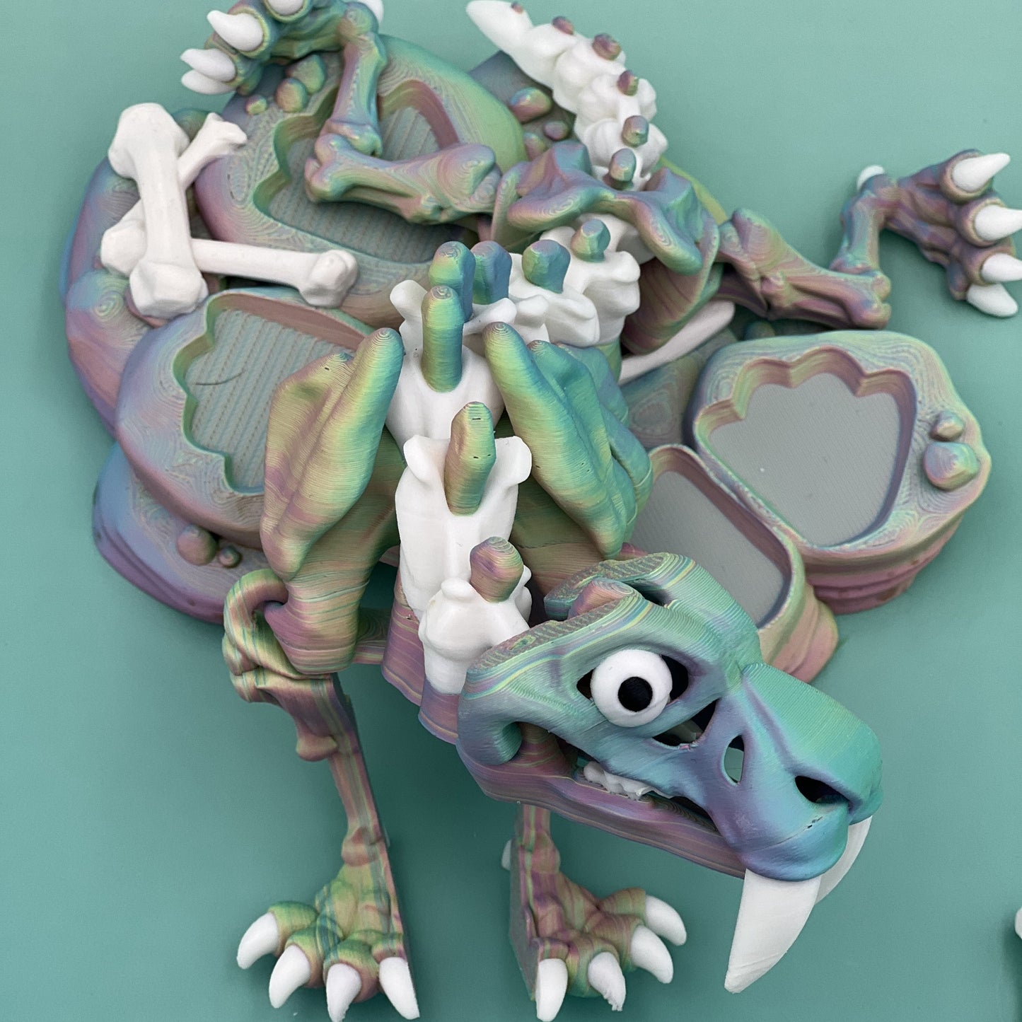 Skeleton Saber-Tooth Tiger — Flexi Figurine w/ Stand & Bone