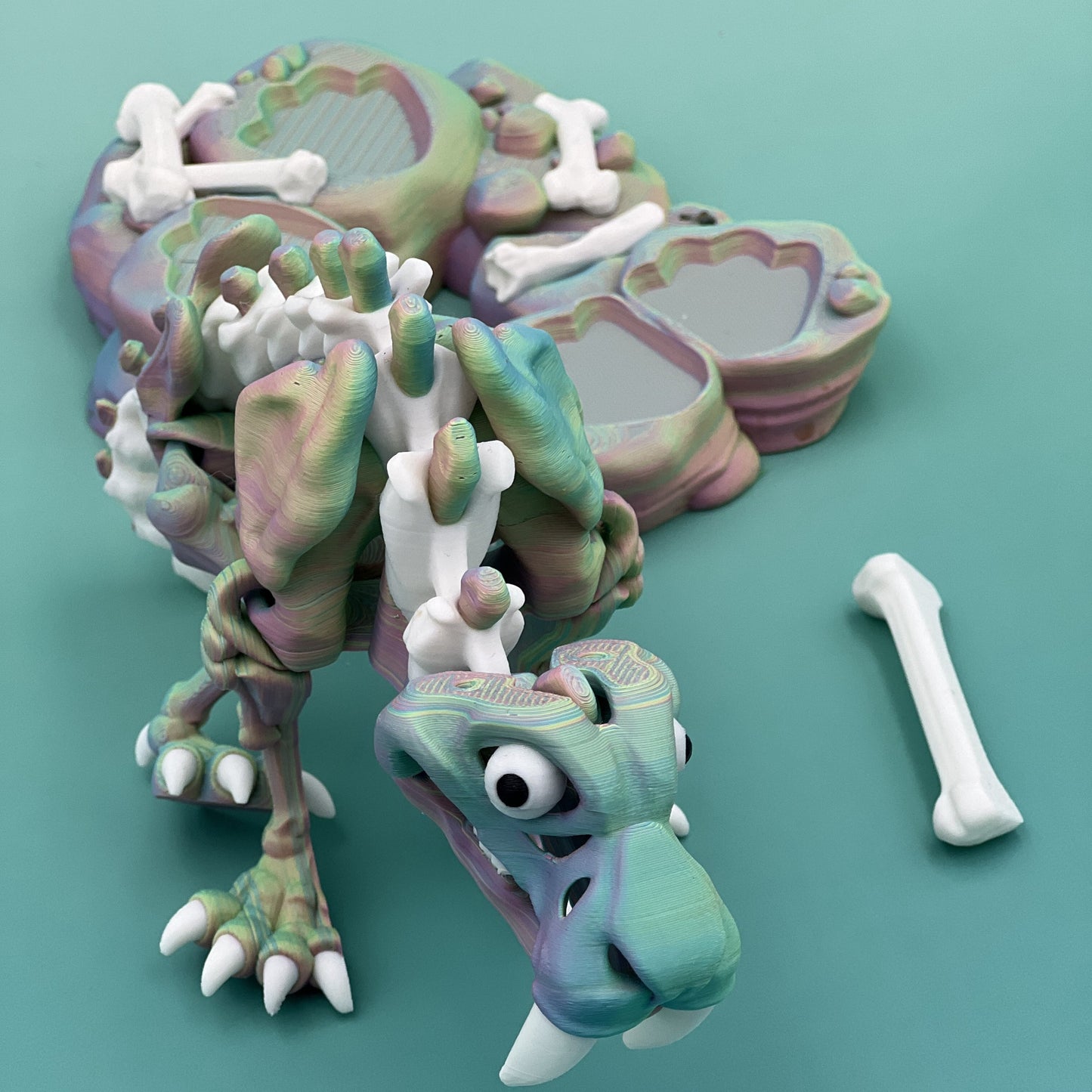 Skeleton Saber-Tooth Tiger — Flexi Figurine w/ Stand & Bone