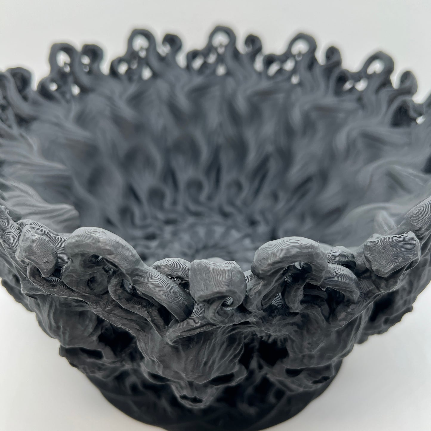 Bone Tree Bowl — Matte Charcoal Black Skull Vine Centerpiece