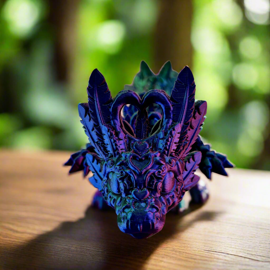 Dark Heart Dragon in 3D Printed Colors - Blues, Purples, Greens