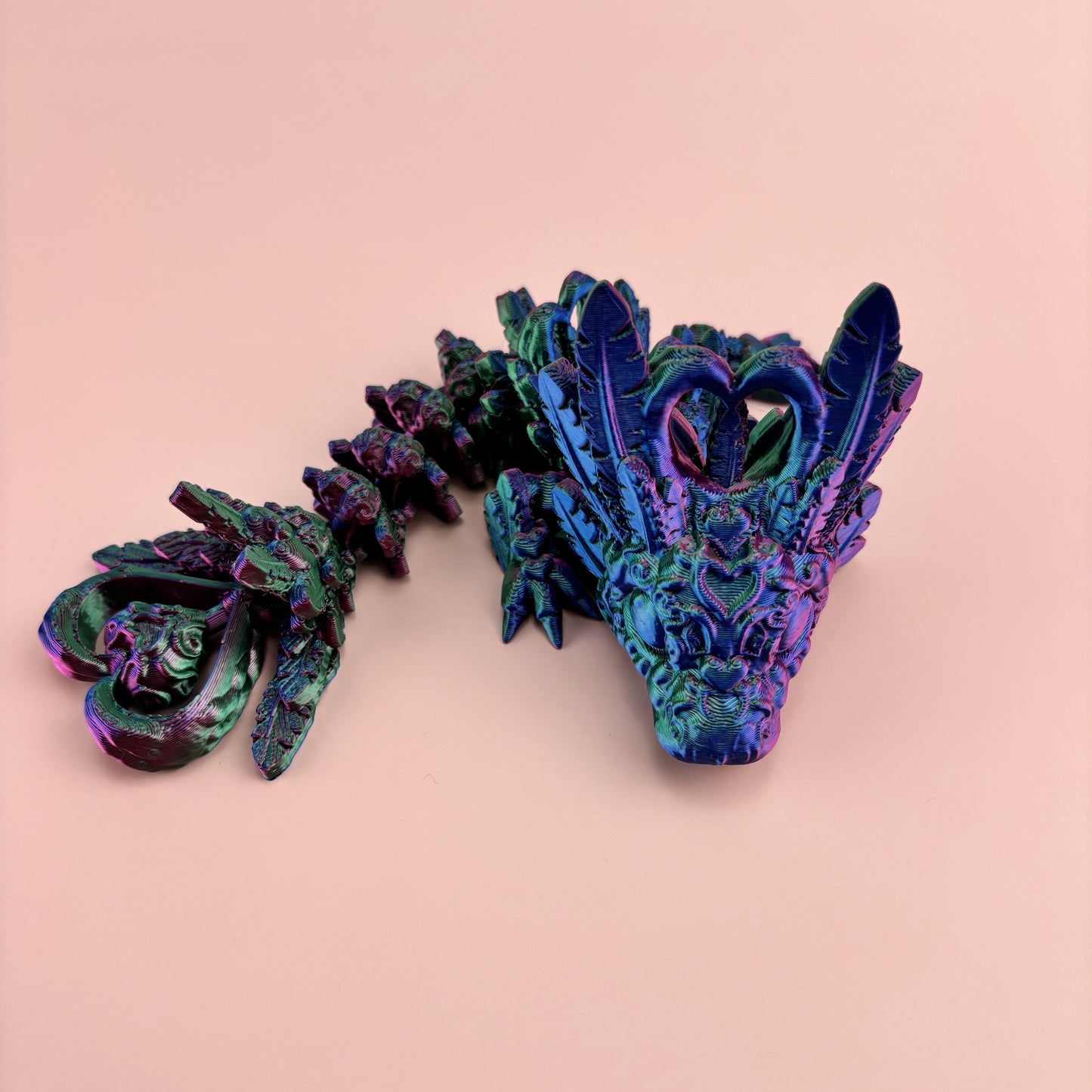 Dark Heart Dragon in 3D Printed Colors - Blues, Purples, Greens