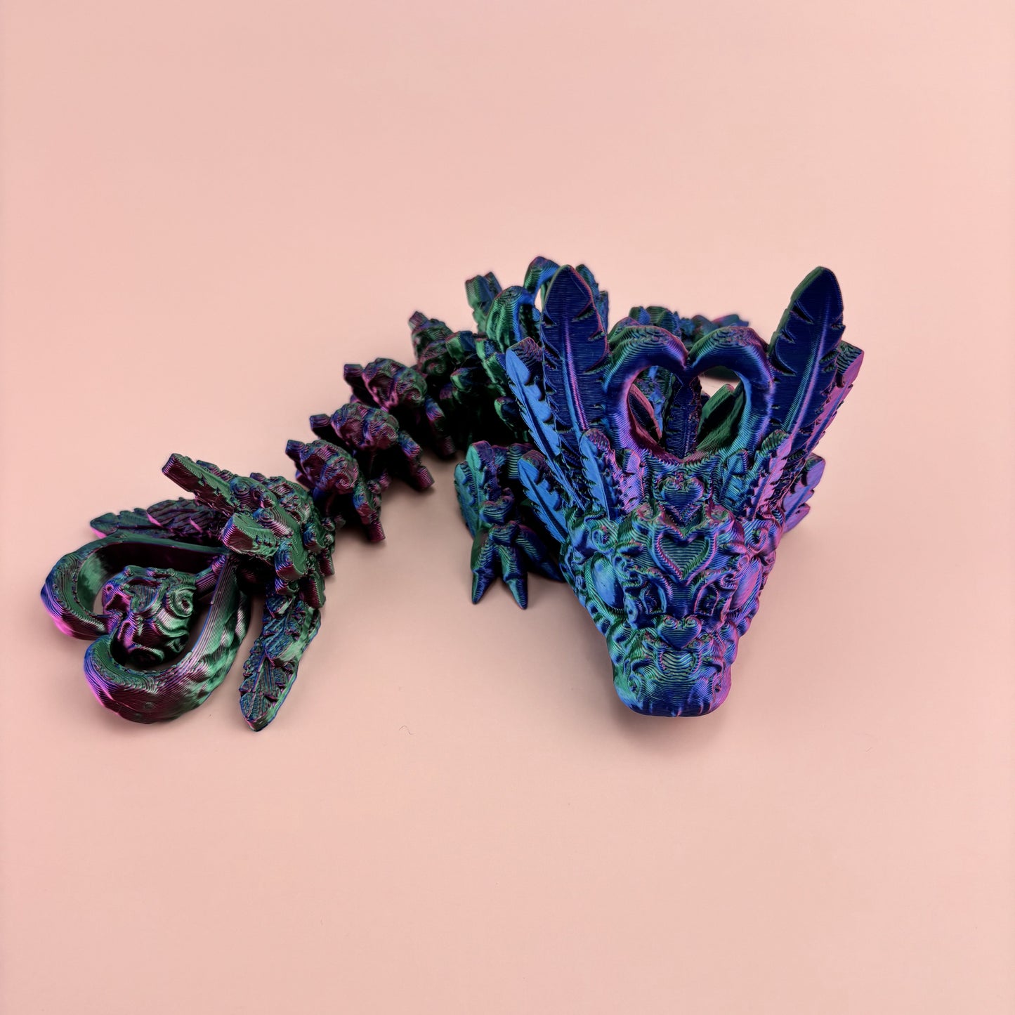Dark Heart Dragon in 3D Printed Colors - Blues, Purples, Greens
