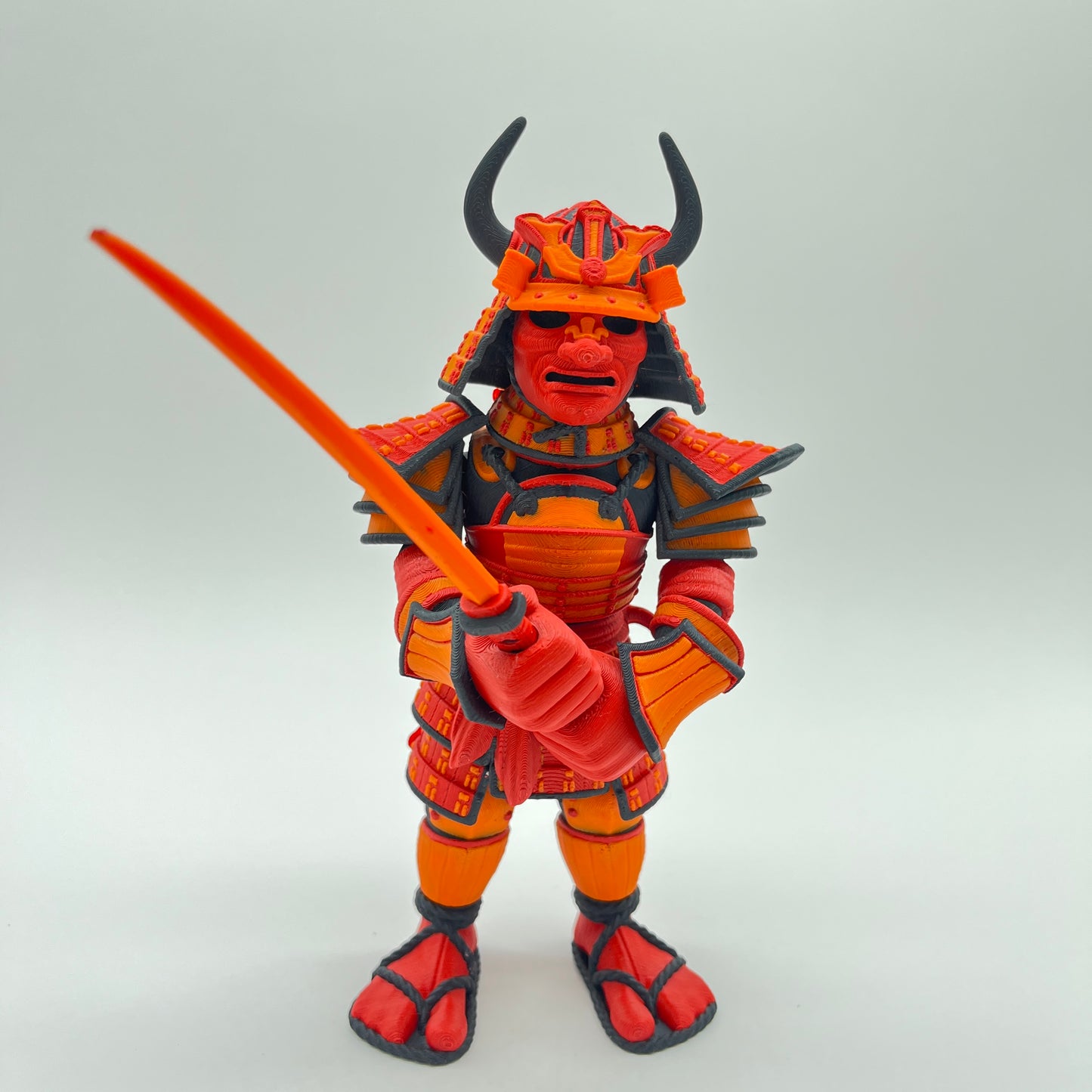 Samurai Warrior Figurine — Horned Kabuto & Katana, Ember Palette (7.5")