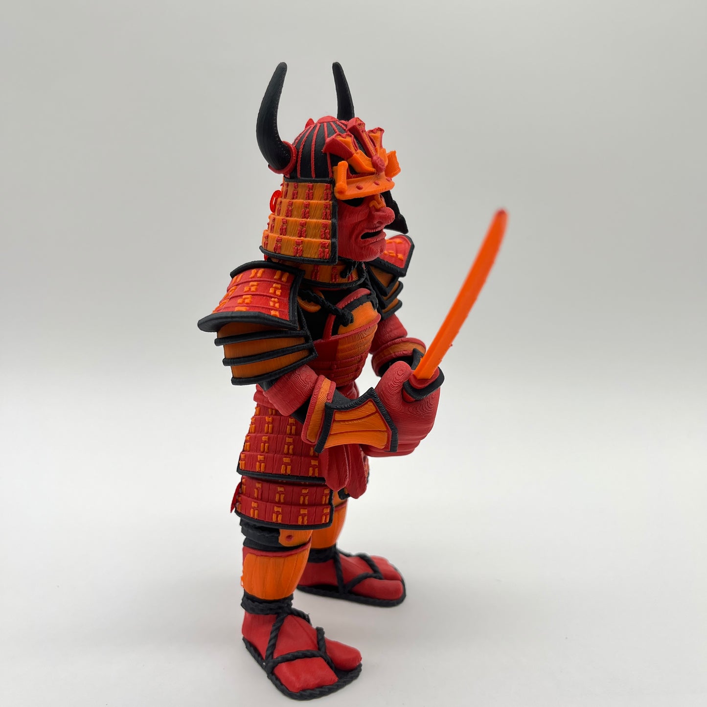 Samurai Warrior Figurine — Horned Kabuto & Katana, Ember Palette (7.5")