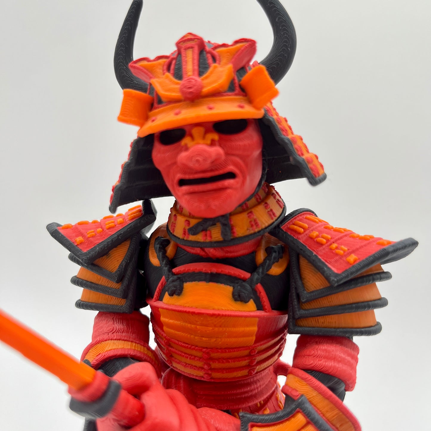 Samurai Warrior Figurine — Horned Kabuto & Katana, Ember Palette (7.5")