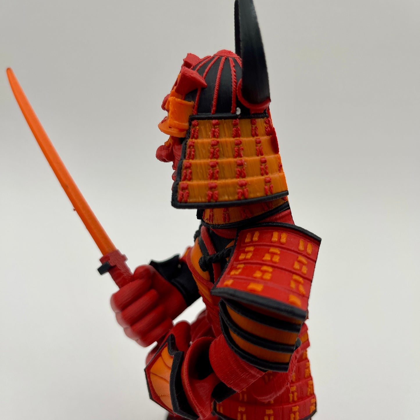 Samurai Warrior Figurine — Horned Kabuto & Katana, Ember Palette (7.5")