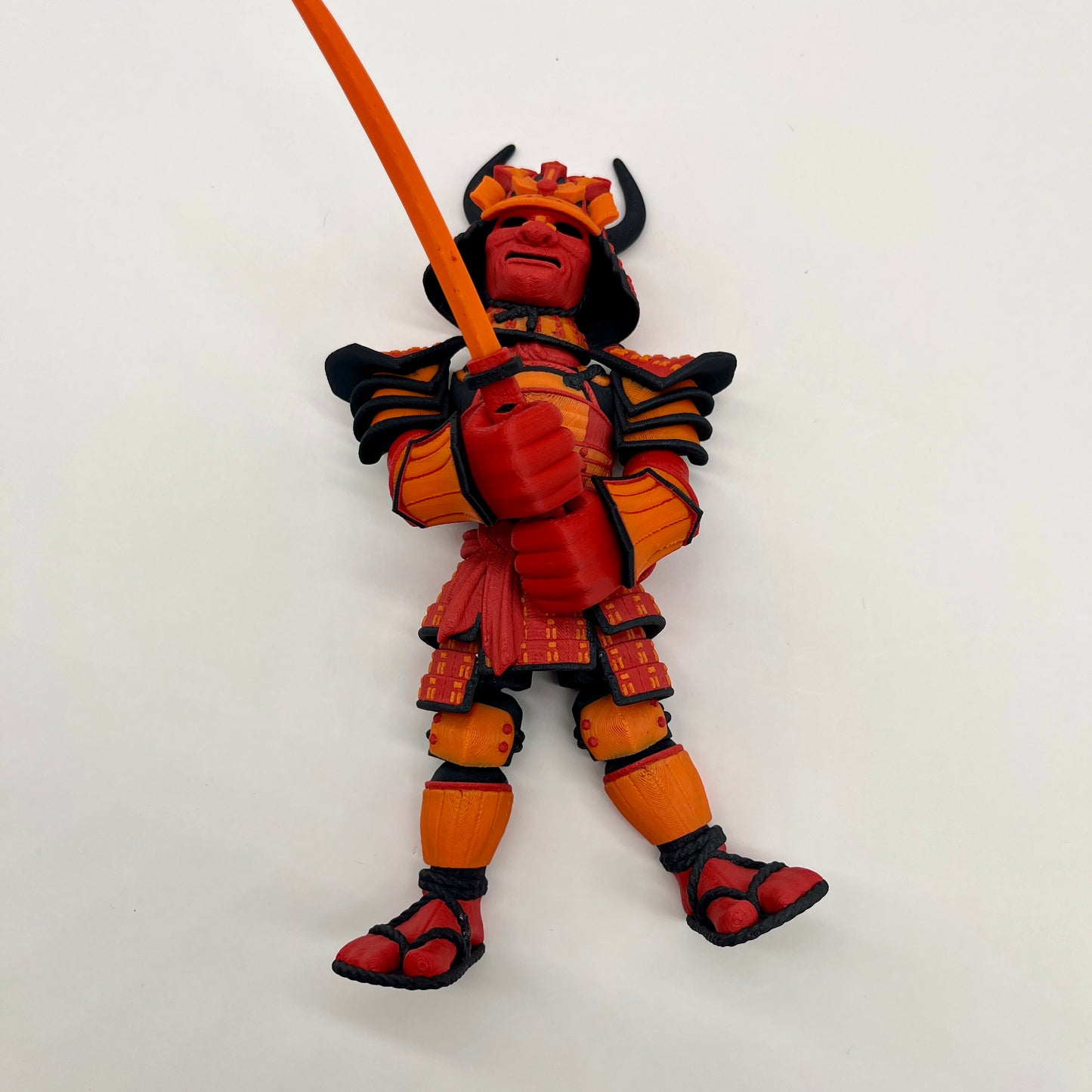 Samurai Warrior Figurine — Horned Kabuto & Katana, Ember Palette (7.5")