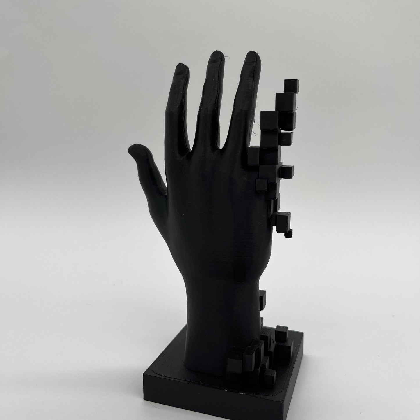 Pixelated Hand Statue — Matte Charcoal Black