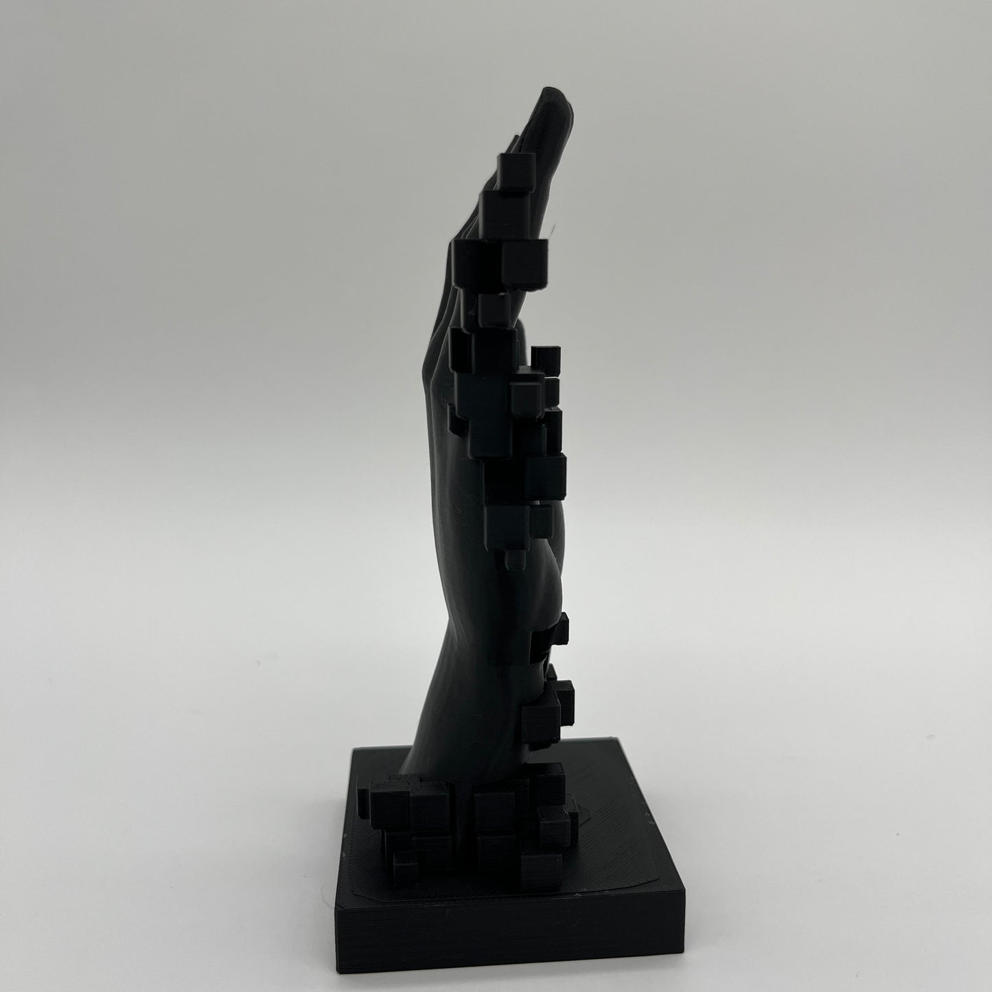 Pixelated Hand Statue — Matte Charcoal Black