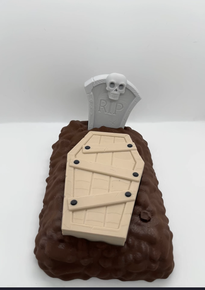 Zombie & Coffin Graveyard Set – Cute Chibi Diorama (Figure + Coffin + Base + Tools)