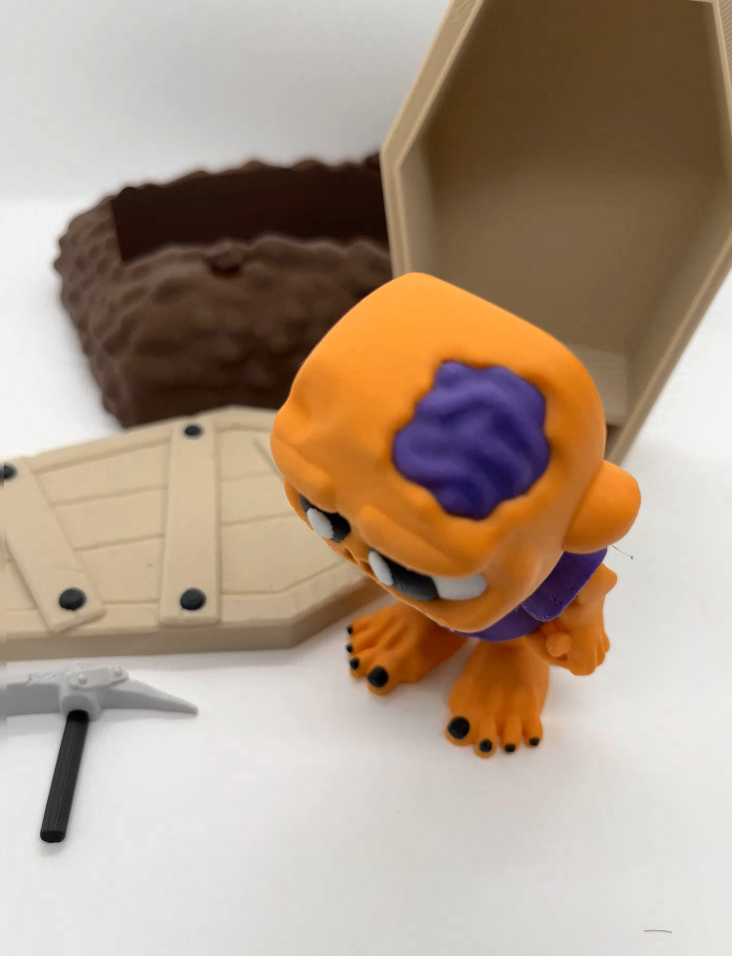 Zombie & Coffin Graveyard Set – Cute Chibi Diorama (Figure + Coffin + Base + Tools)