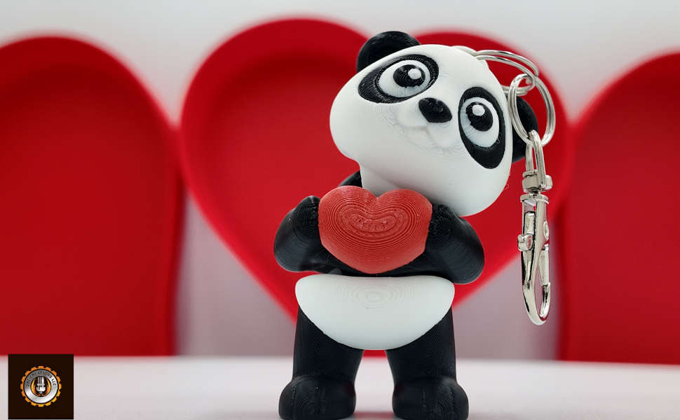 Valentine's Day Gift Accessory Panda Keychain with Heart, Black and White,