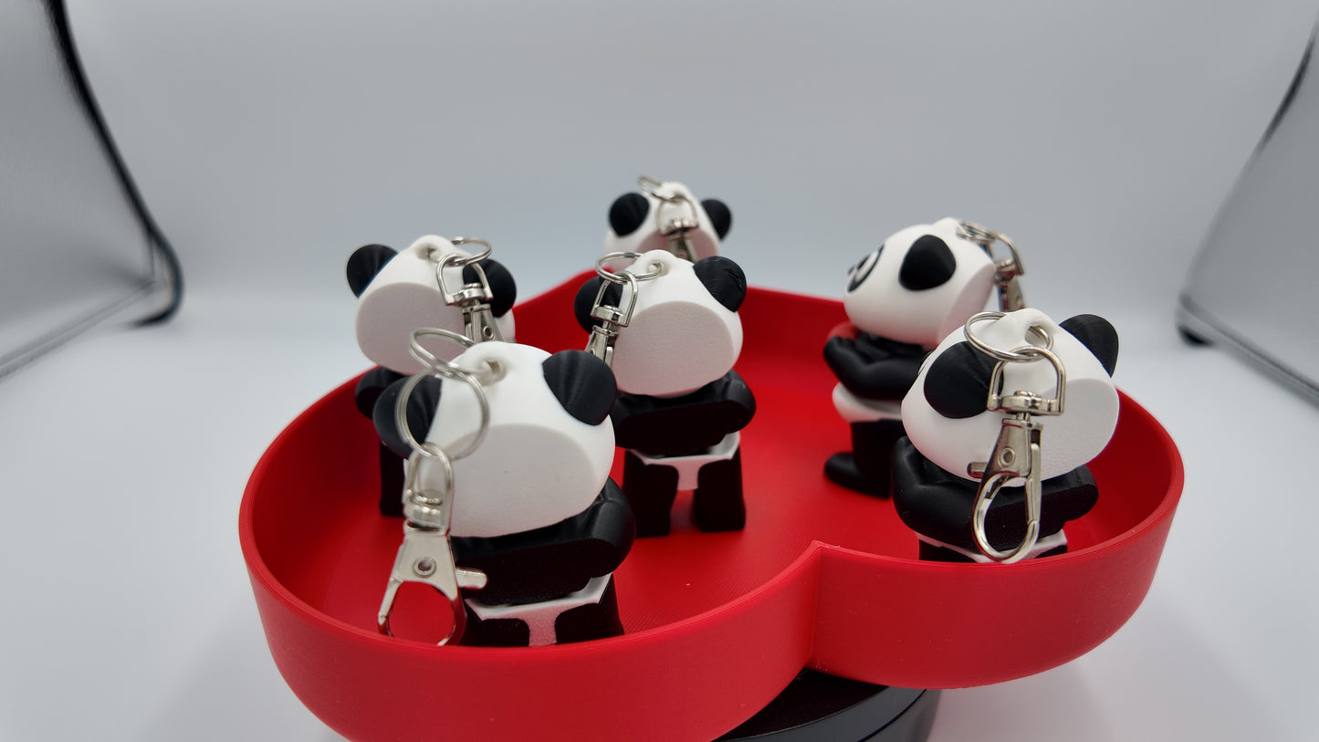 Valentine's Day Gift Accessory Panda Keychain with Heart, Black and White,