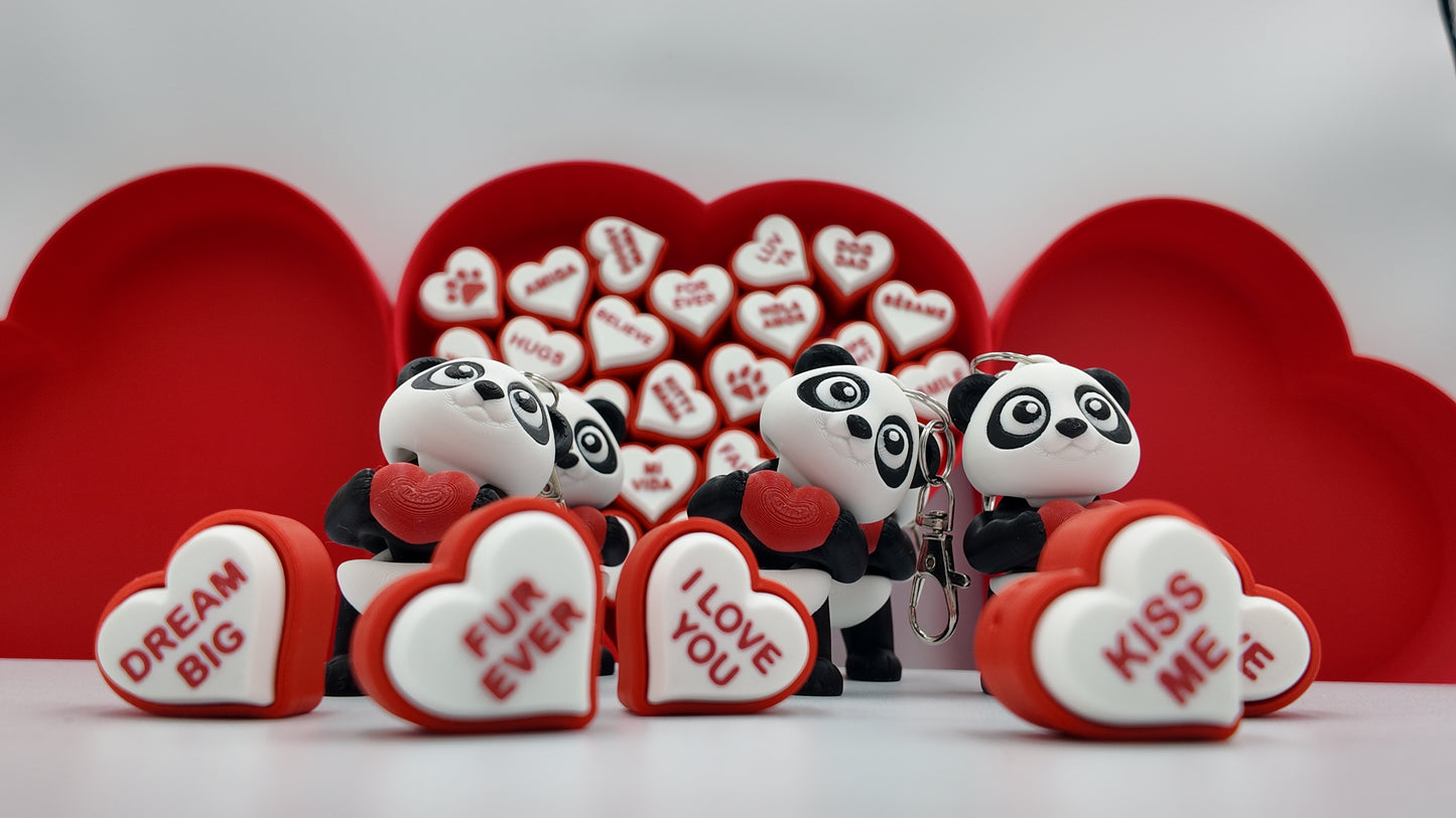 Valentine's Day Gift Accessory Panda Keychain with Heart, Black and White,