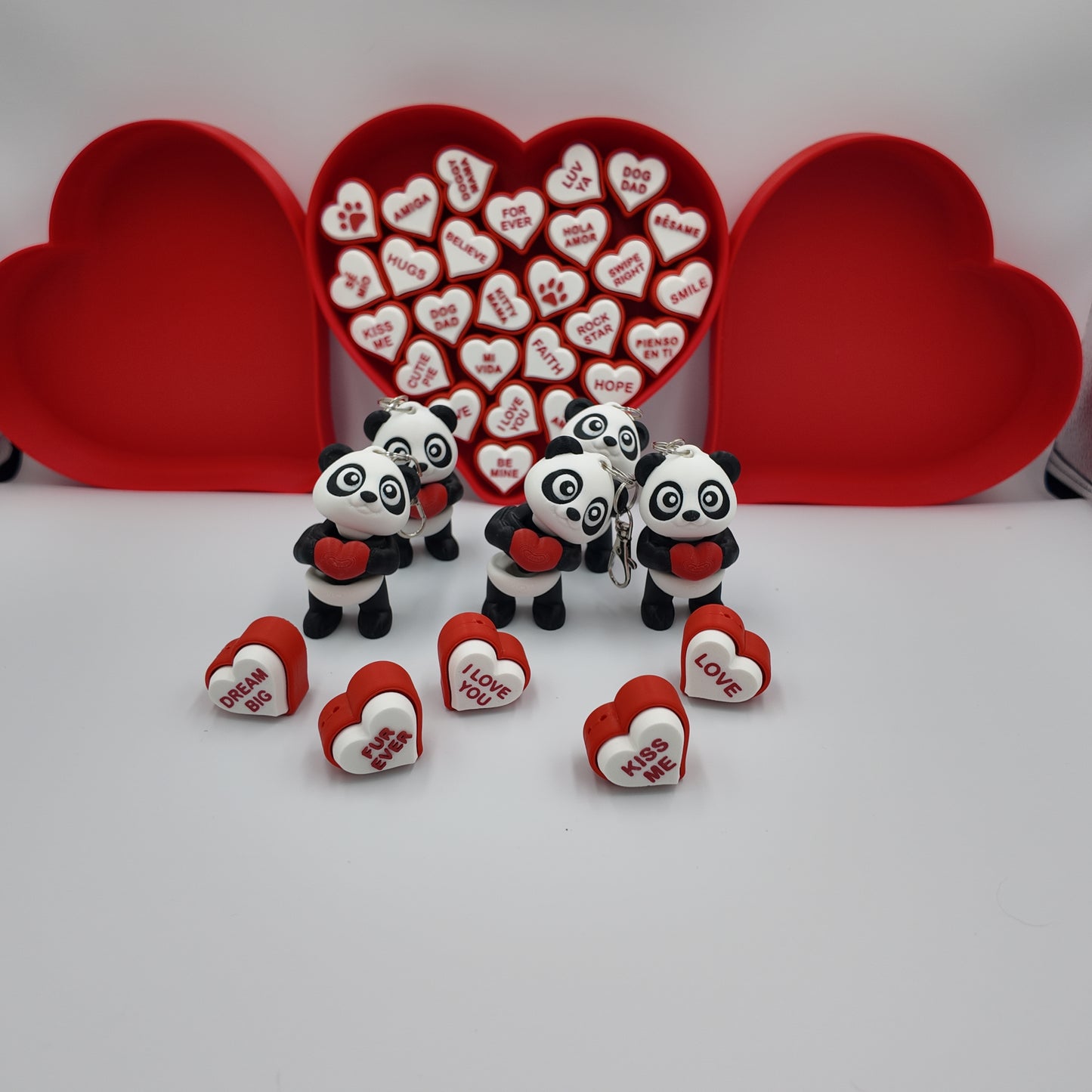 Valentine's Day Gift Accessory Panda Keychain with Heart, Black and White,
