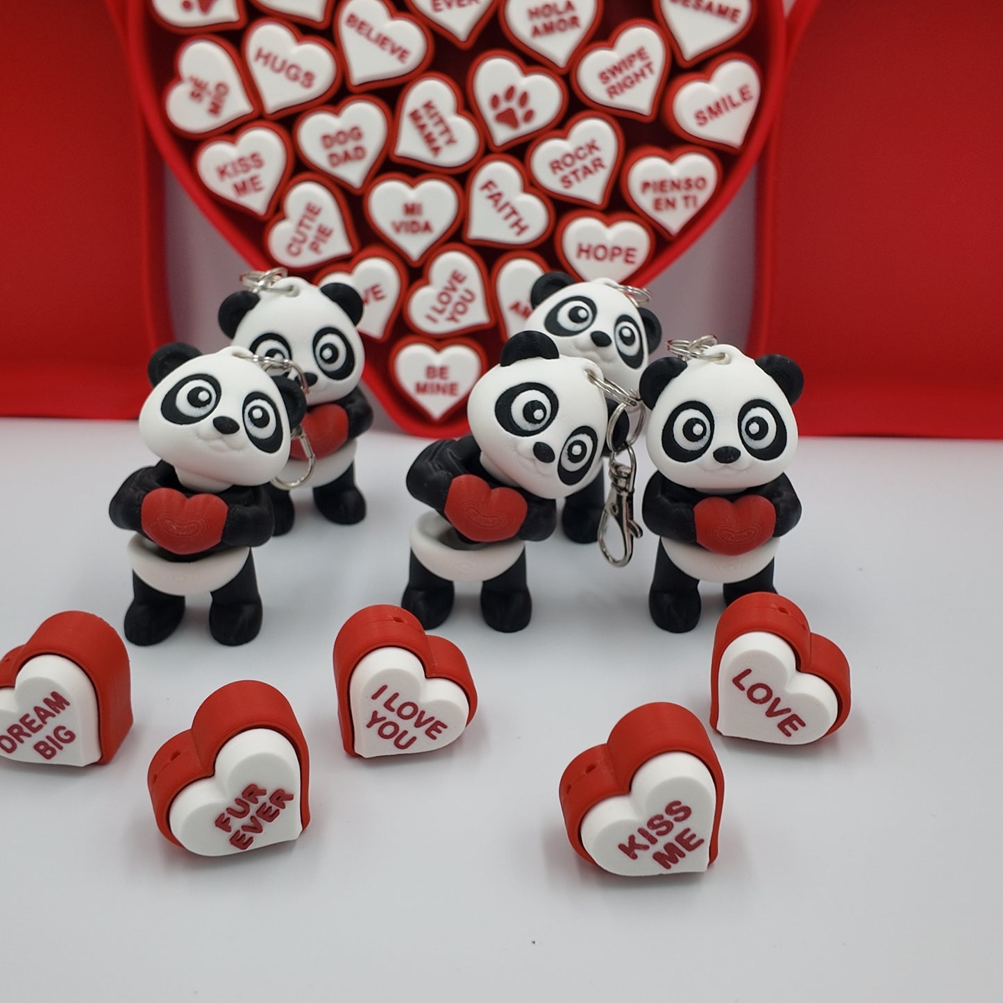 Valentine's Day Gift Accessory Panda Keychain with Heart, Black and White,