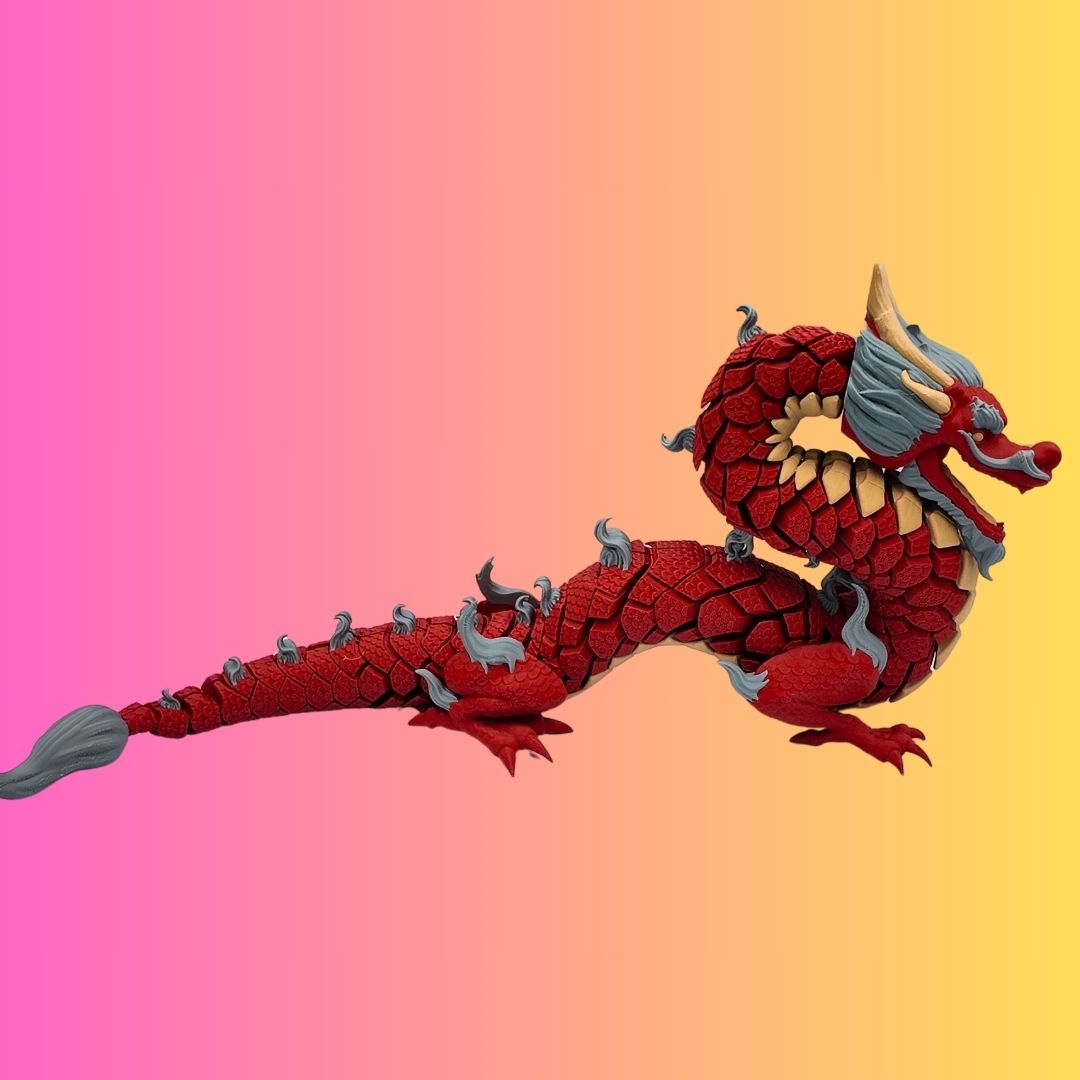 Dragon, Red, Gray and Yellow, Articulated Design, Traditional Festive Decoration