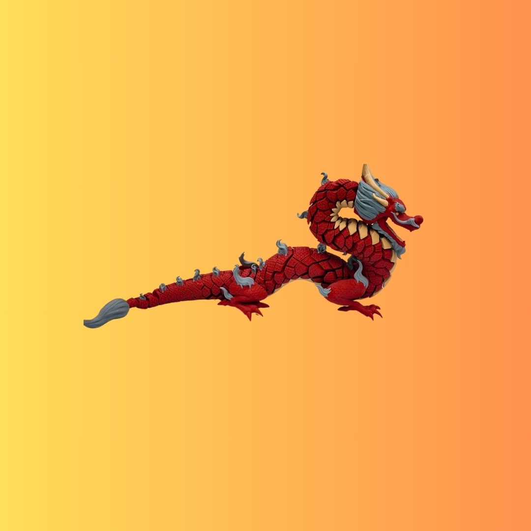 Dragon, Red, Gray and Yellow, Articulated Design, Traditional Festive Decoration
