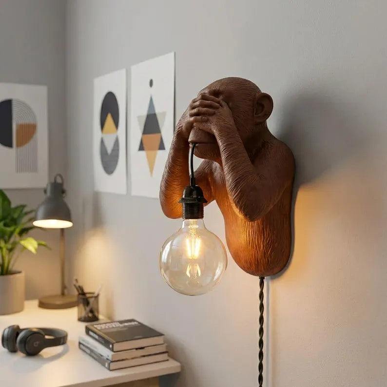 See-No-Evil Monkey Wall Lamp – Sculptural Animal Sconce