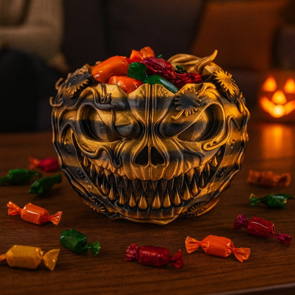 Grinning Pumpkin Candy Bowl – Halloween Tabletop Candy Holder