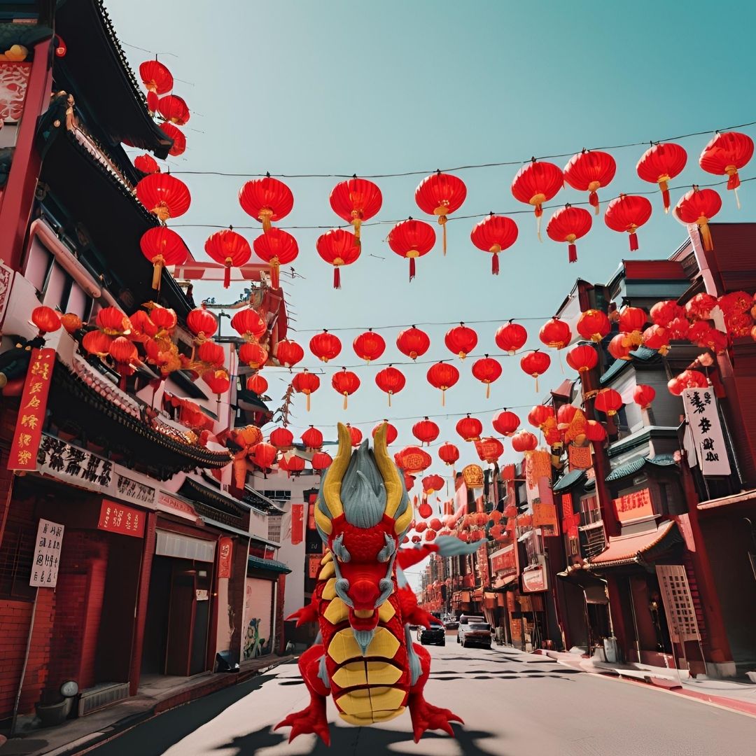 Dragon, Red, Gray and Yellow, Articulated Design, Traditional Festive Decoration