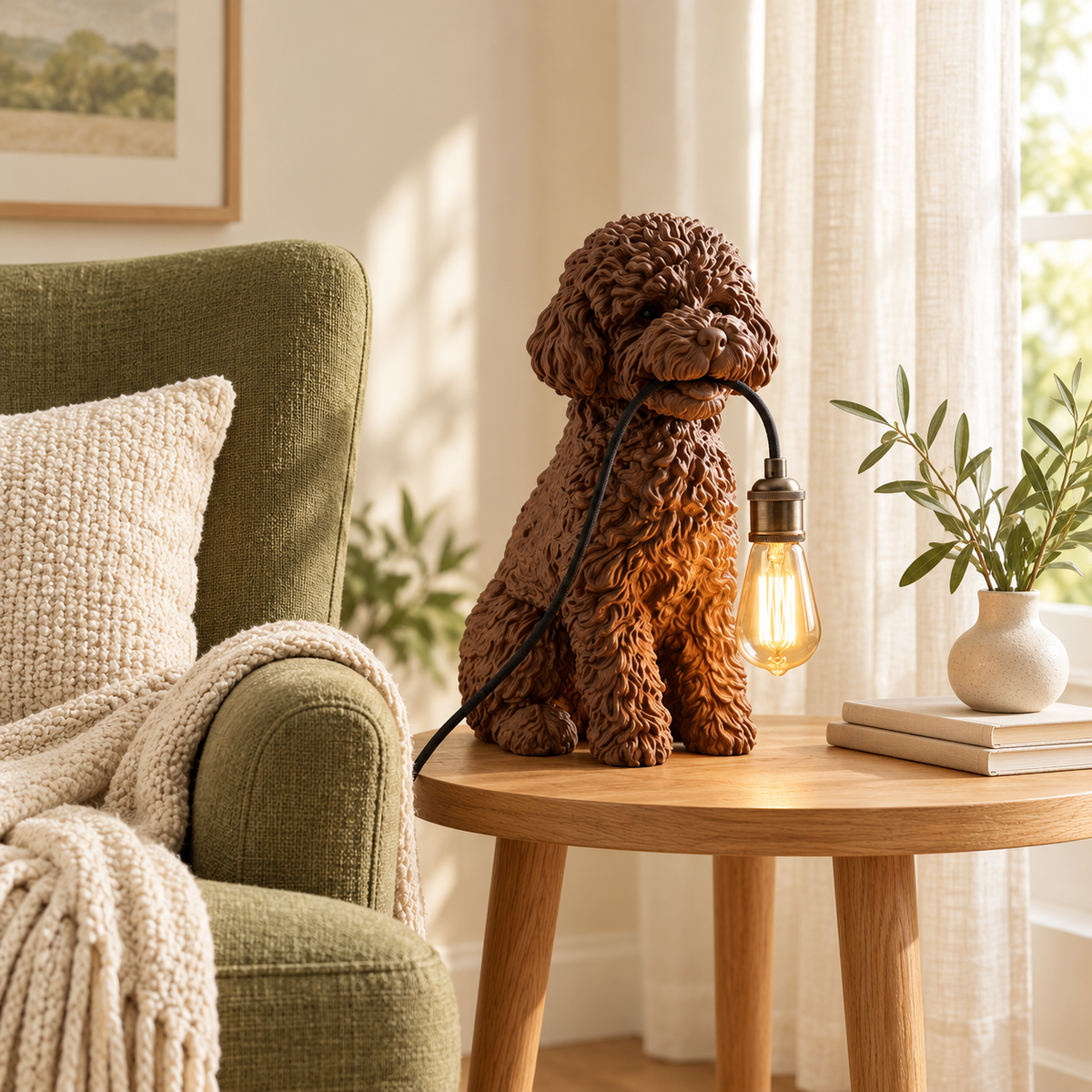Brown Poodle Table Lamp – Dog Lover Desk Lamp, Cute Pet Décor
