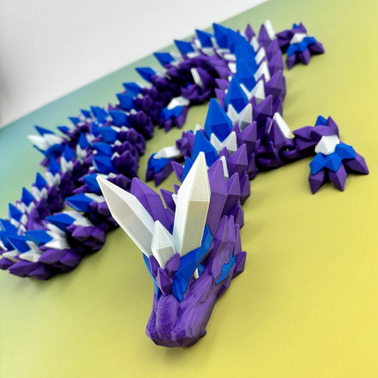 Crystal Dragon 34” Articulating Joints - Flexible Wings Fidget Toy - Collectible Figurine - ADHD, Autism, Stress and Anxiety Relief