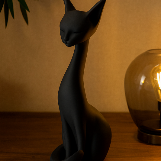 Elegant+Cat – Minimalist Black Statue (10")