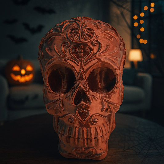 Skeleton Head Sculpture – Copper or Silver Silk Finish