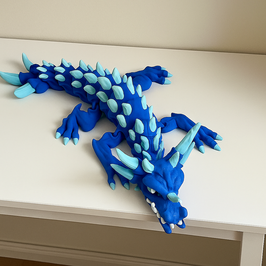 Venom-Drake Dragon (Blue & Ice-Blue) – Articulated Shelf Dragon