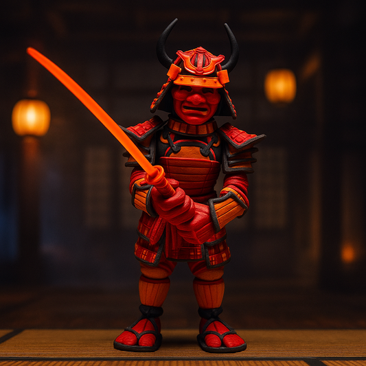 Samurai Warrior Figurine — Horned Kabuto & Katana, Ember Palette (7.5")