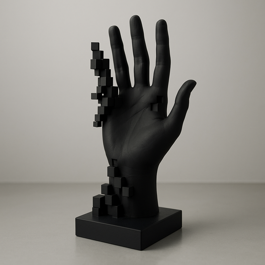 Pixelated Hand Statue — Matte Charcoal Black